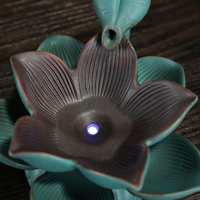 LED Colorful Lotus Lights Incense Burner