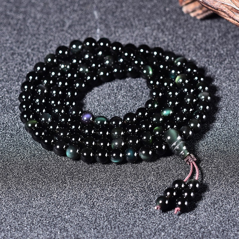 108 Natural Obsidian Buddha Beads Colored Obsidian Rosary Bracelet