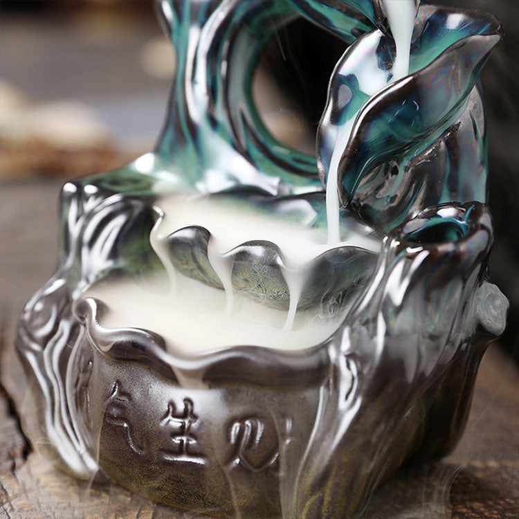 Ceramic Lotus Leaf Waterfall Reflux Incense Burner