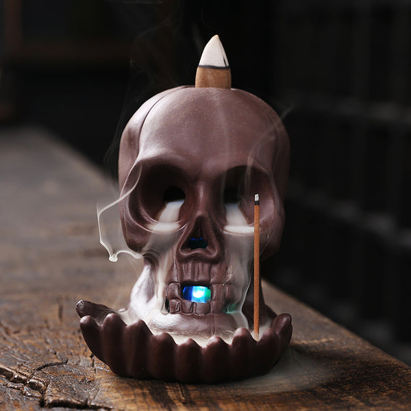 LED Light Skull Backflow Incense Burner Ornament