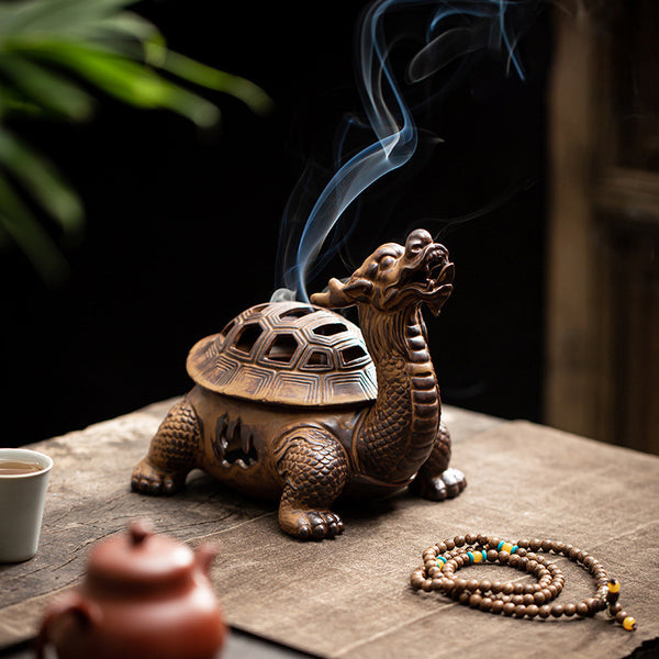 Antique money seeking dragon turtle incense burner ornaments