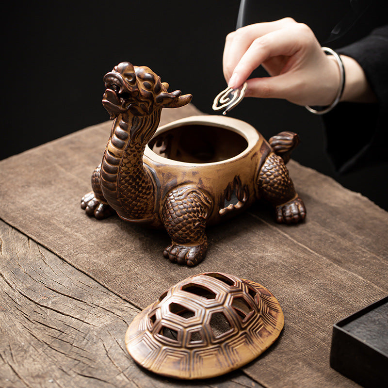 Antique money seeking dragon turtle incense burner ornaments