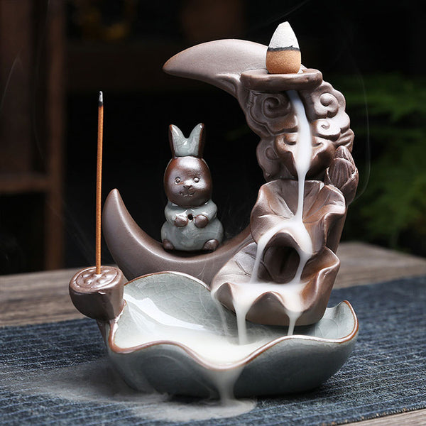Jade Rabbit Zen Ceramic Reverse Flow Incense Burner