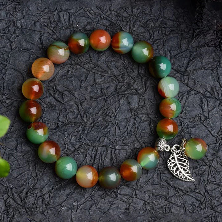Colorful Onyx Bracelet Leaf Pattern Agate Bead Bracelet