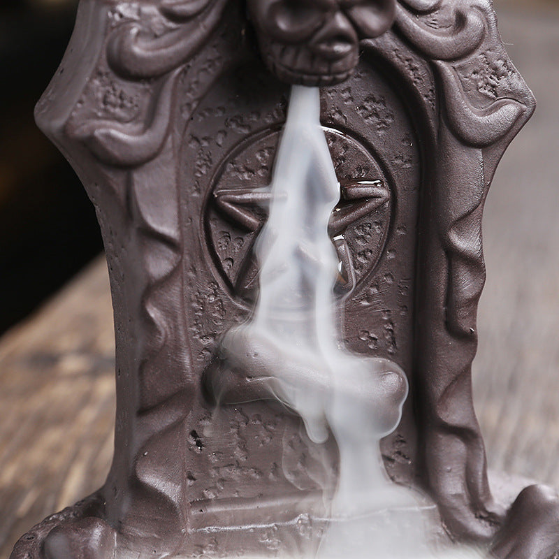 Purple Clay Skull Reverse Flow Incense Burner