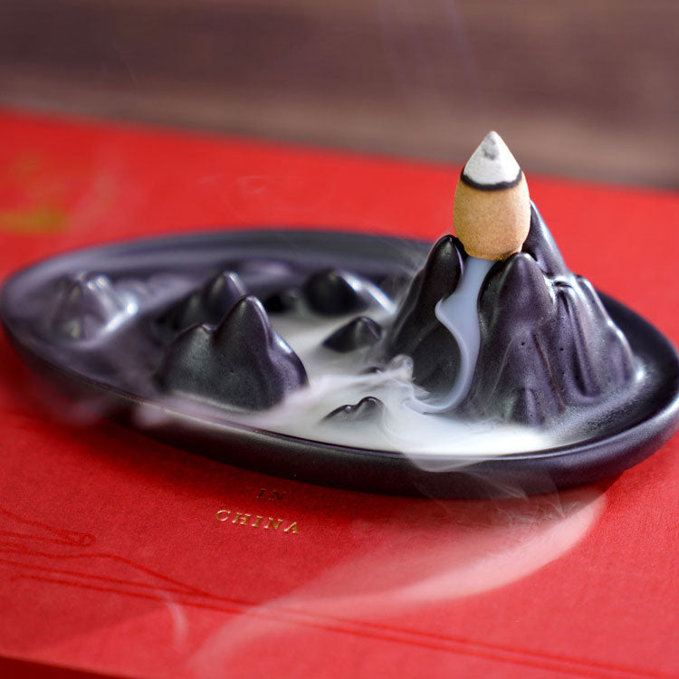Ceramic Alpine Flowing Water Backflow Incense Burner Gift Box