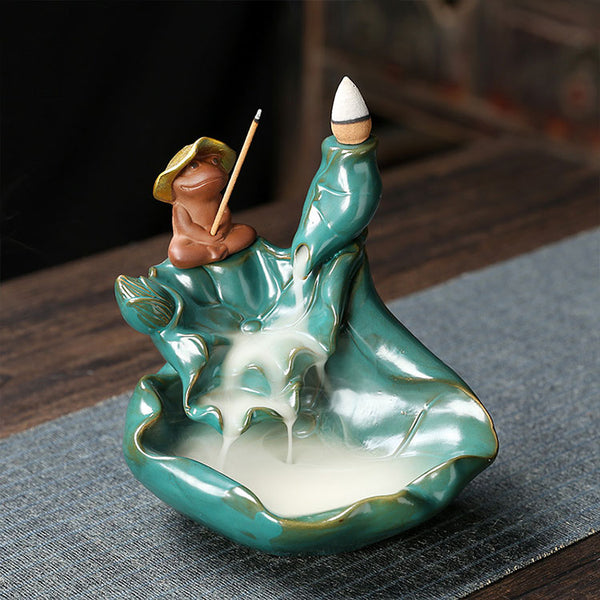 Ceramic Frog Lotus Pond Backflow Incense Burner