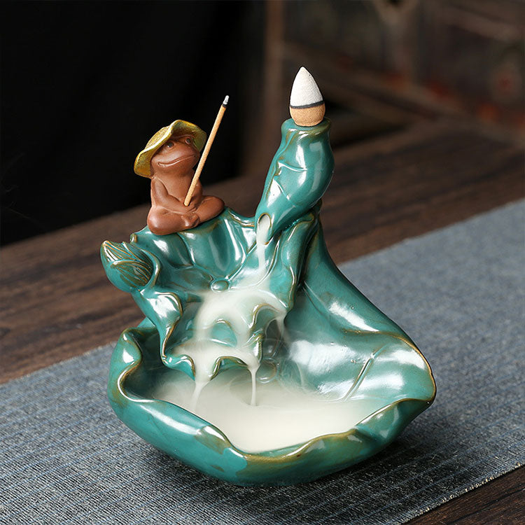 Ceramic Frog Lotus Pond Backflow Incense Burner