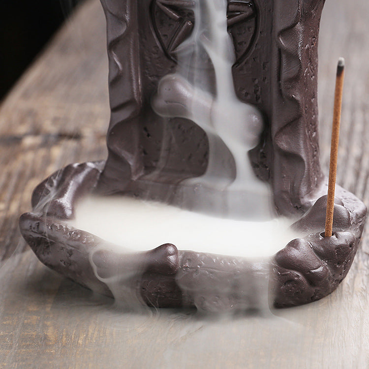 Purple Clay Skull Reverse Flow Incense Burner