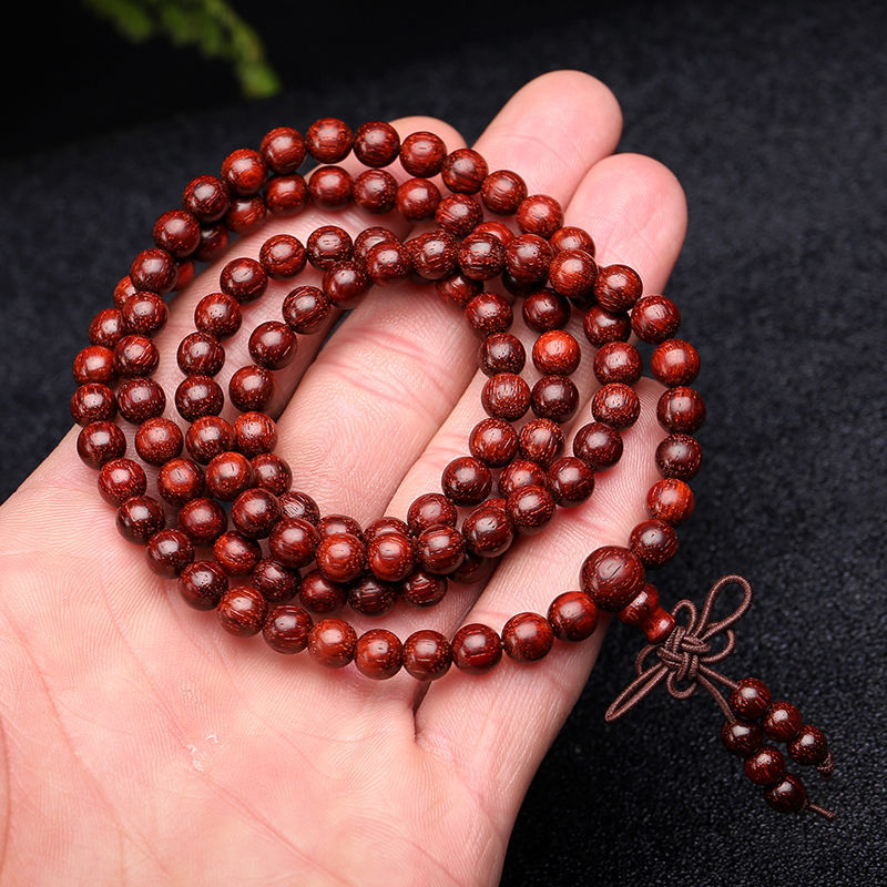 108 MaLa beads Indian Small Leaf Red Sandalwood Wood High Density Old Material Buddha Bead Bracelet