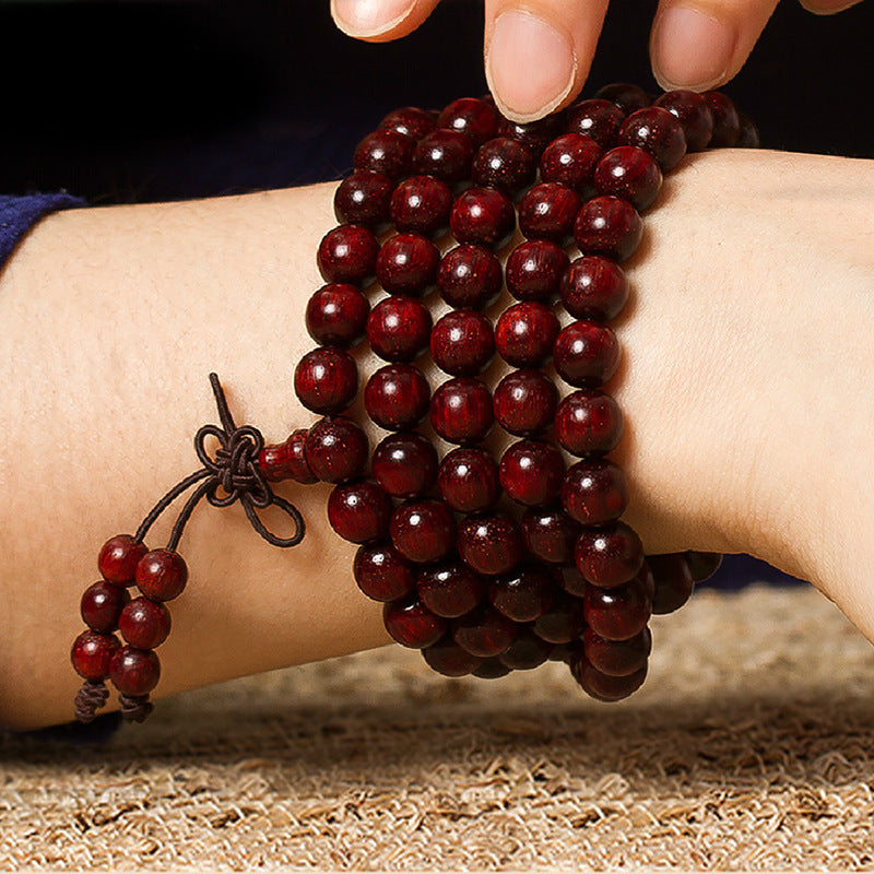 108 MaLa beads Indian Small Leaf Red Sandalwood Wood High Density Old Material Buddha Bead Bracelet