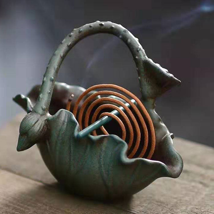 Lotus Basket Ceramic Plate Incense Burner Ornament