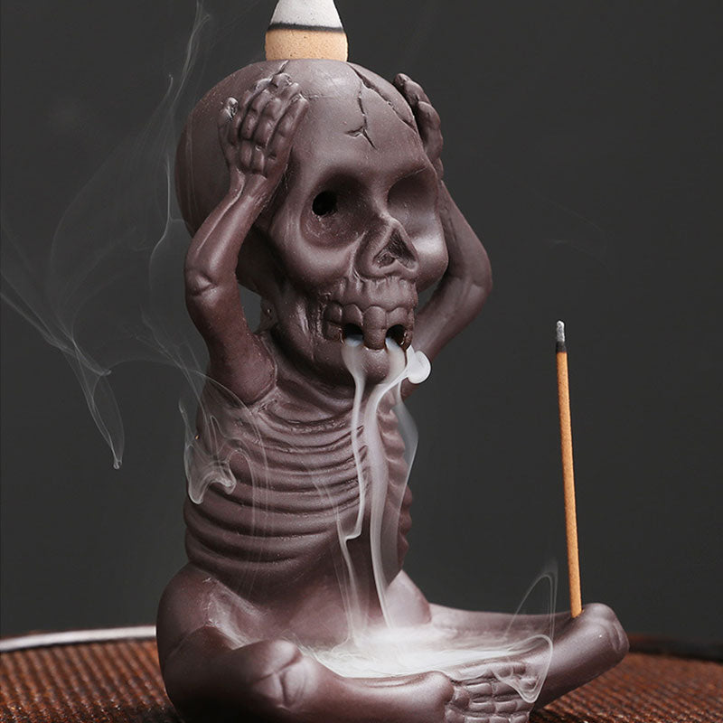 Purple Clay Skull Little Ghost Backflow Incense Burner