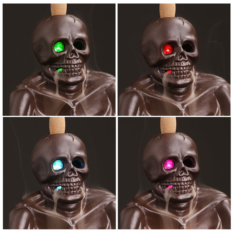 Purple Clay Skull Head Led Lamp Return Incense Burner