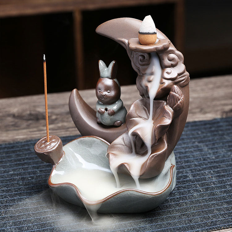 Jade Rabbit Zen Ceramic Reverse Flow Incense Burner